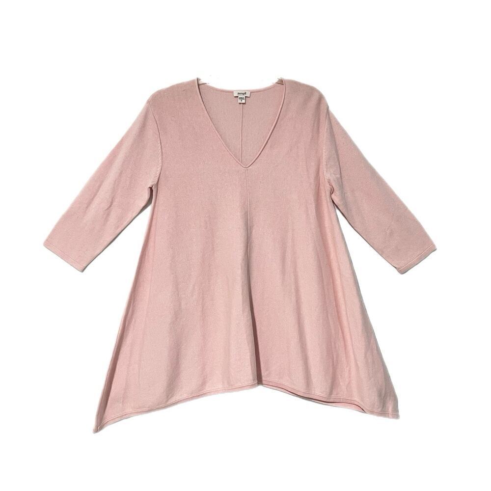J Jill Pure Jill Cotton Silk Blend Tunic 3/4 Sleeve Asymmetric Hem V Neck Pink S